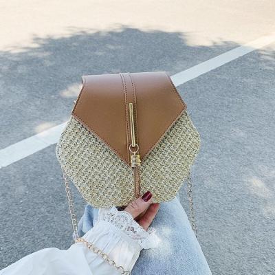 China 100% Eco-Friendly Woven Bags Women Summer Woven Beach Mulit PU Straw Style Mulit Beaches Eco-Friendly Chain Rattan Messenger Bag feminina for sale