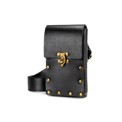 China 2021 Fashion punk style fashion leather belt mobile phone lady bags PU rivet hipster wallet waist bag for sale