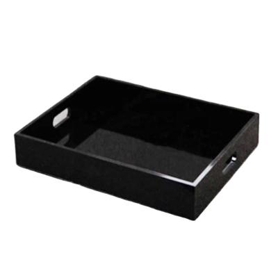 China Acrylic Black Serving Tray Display Tray With Handle For Hotel Restaurant Acrylic Silk Screen Tray Personalized Letter Tray for sale