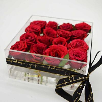 China Flower Display Customized Clear Acrylic Flower Packaging Display Valentine Rose Box for sale