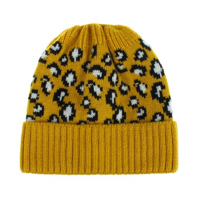 China New COMMON Leopard Autumn Winter Women Beanie Knitted Hat for sale