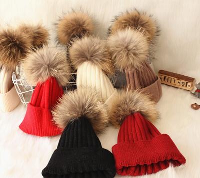 China Character Kids Boy Girl Faux Fur Pompom Kids Beanies Infant Toddler Infant Winter Knitted Hat Cap for sale