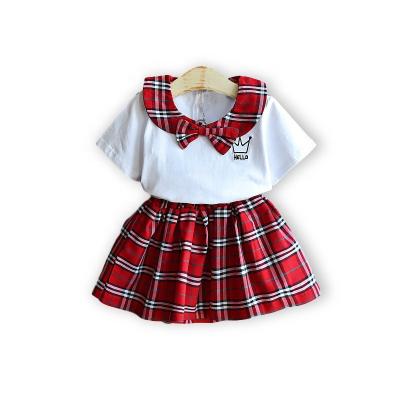 China Eco-friendly Babies Summer 2pcs Cute T-shirt Plaid Skirt Outfit Kids Fashion Clothes Toddler Clothing Sets for sale