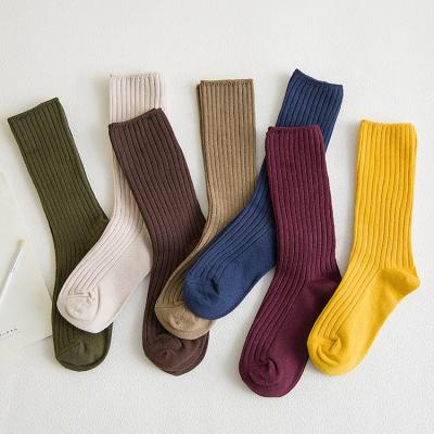 China Breathable High School Girls Daily Bangs Korean Style Knitting Solid Color Women's Retro Long Cotton Loose Socks for sale