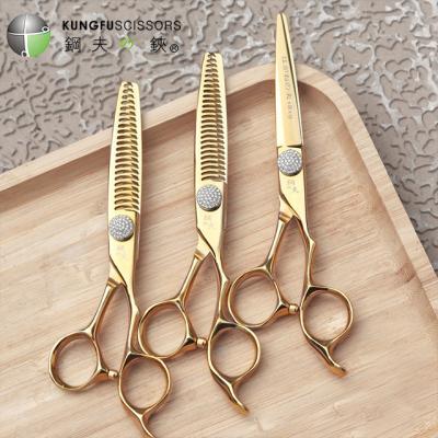 China KUNGFU Scissors Customized 6 Inch Gold Salon Hair Scissors Japanese Barber Hairdressing Scissors Wholesale for sale