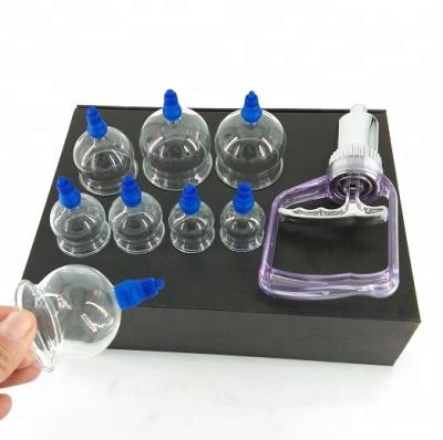 China Gift Box Cupping Body Mouth Blue Glass Massager Jar With 8pcs Chinese Massage Set for sale