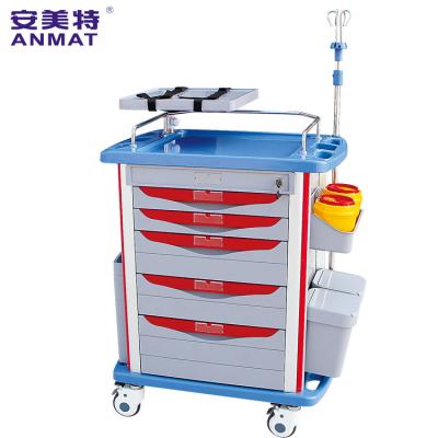 China ICU Room Hospital ABS Emergency Trolley Crash Cart Manufacture With 5 Drawer for sale