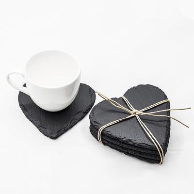 China Sustainable Vintage Table Decor slate Round Square Heart Shape Tea Cup Black Slate Coaster with EVA Base for drinks for sale