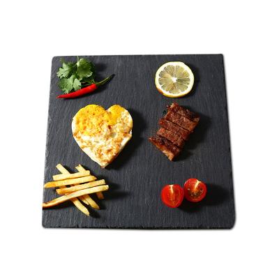 China Sustainable Rectangle Square Natural Rock Stone Serving Sushi Steak Restaurant Dinner Dishes Plate Black Tray Slate for sale