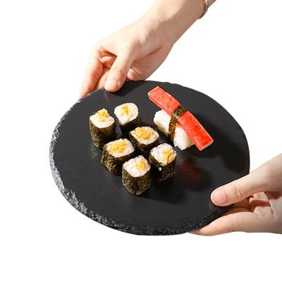 China Factory Wholesale Viable Black Slate Stone Natural Cheese Dish Round Dish Rectangular Slate Tapas Tray for sale