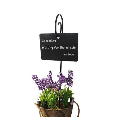 China Plant Labels for Garden Weatherproof Reusable Natural Slate Hanging Labels on Metal Rod Garden Signs Labels 20mm for sale