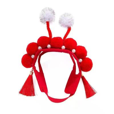 China New Viable Chinese Style Pet Hat Teddy Dress Peking Opera Fringed Cat Headwear Pet Supplies for sale