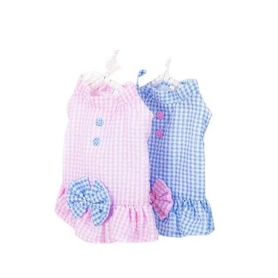 China 2022 New Sustainable Pet Clothes Spring Pet Fabric Summer Dog Plaid Dresses Spring Clothes Popular Dresses for sale