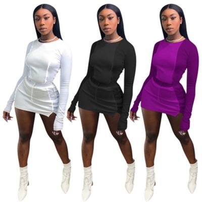 China Breathable Women's Solid Color Quilting Two Piece Skirt Suit, Bodycon Two Piece Short Dress Set Women Clothing for sale