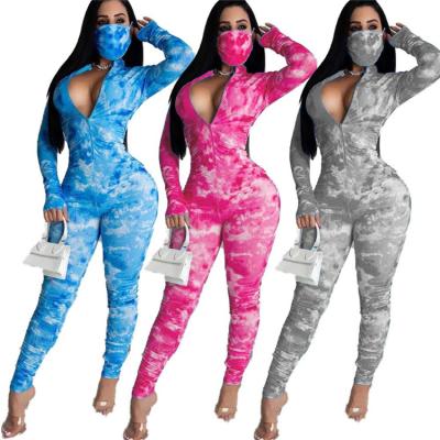 China 2020 New Pleated Breathable Women Tie Dyeing Leisure Long Sleeve Women's Overalls Sports And Workout Overalls (including mask) for sale