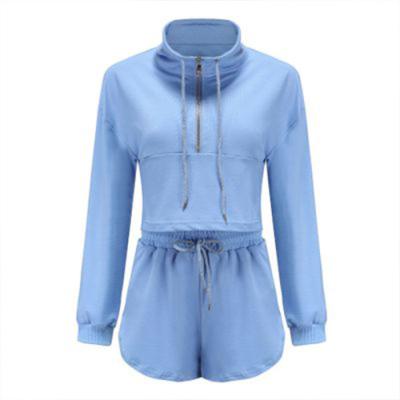 China Anti-Wrinkle Women Clothing Two Piece Crop Top And Shorts Set Custom Cropped Half Hoodie Zipper Set for sale