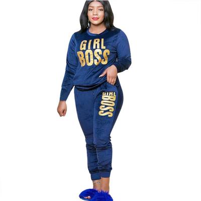 China Anti-wrinkle ladies 2 piece velvet letters print sets, plus size sweatsuit clothing clothes for women for sale