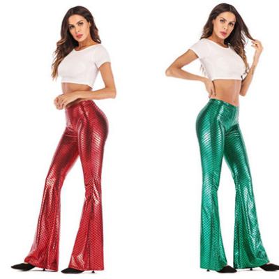 China Viable new autumn women's fashion bright color flared pants pu leather pants for women for sale