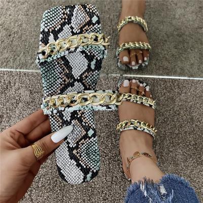 China 2021 Fashion Trend New Summer Metal Buckle Snake Chain Sandals Women's Slippers And Slippers Women's Shoes for sale