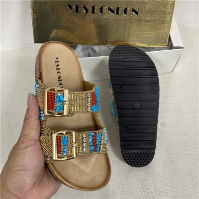 China New Retro Fashion Trend Style Ethnic Buckle Hollow Open-Toed Women's Slippers Flat Flip Flop Shoes for sale