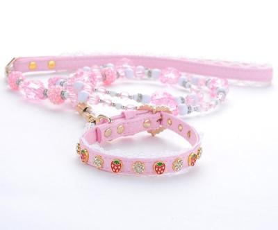 China 2020 New Stocked Pet Collar Leash Dog Chain Teddy Lace Collar Cat With Cute Strawberry Pearl Dog Collar for sale