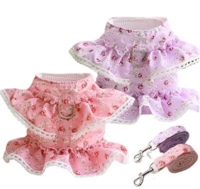 China Cute Viable Pet Harness Flower Print With Lace For Small Medium Summer Teddy Vest Breathable Dog Leash Supplies for sale