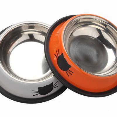 China Durable Non-slip Pet Stainless Steel Paint Cat Bowl Cat Supplies Pet Eating Utensils Roll Cat Food Feeder for sale