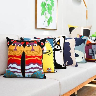 China Anti-Pull Shinnwa Embroidered Impressionist Pillow Case Cotton Embroidery Cushion Cover for sale