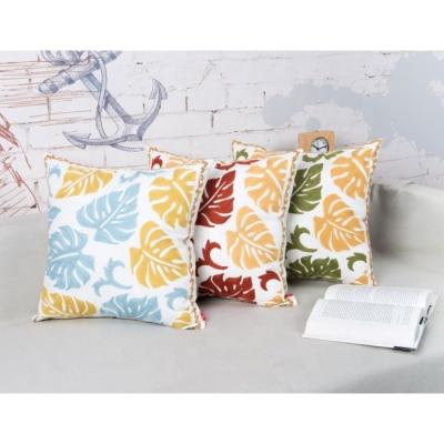 China Plain Shinnwa Latest Design Nordic Leaves Embroidered Cushion Covers Set of 3 for sale