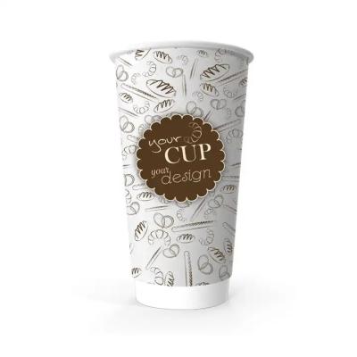 China 22oz 700ml PLA Aseptic Compostable Custom Printing Disposable Double Wall Paper Cup For Hot Drink With Lid for sale