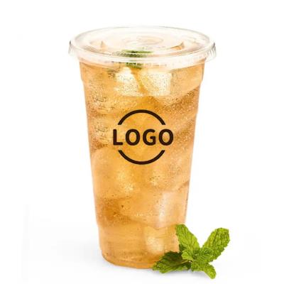 China 24oz 700ml PET/PLA 98mm custom print logo single wall disposable plastic cup for coffee boba milk tea juice cold cups 24oz for sale