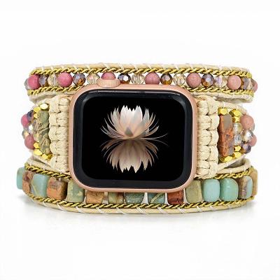 China Colorful Natural Stones Natural Stone Watch Band Strap For Apple Watch Band Series 7 6 5 4 3 2 Hand - Woven Strap For Iwatch Wrist Watch Strap for sale