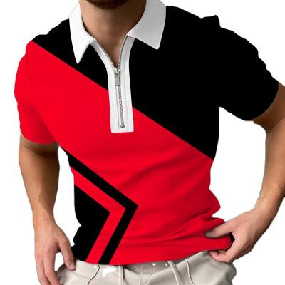 China Anti-wrinkle 3D European Code Lapel Zipper Digital Printed Short Sleeve Loose Quick Dry Polo Shirt With Simple Stripes for sale