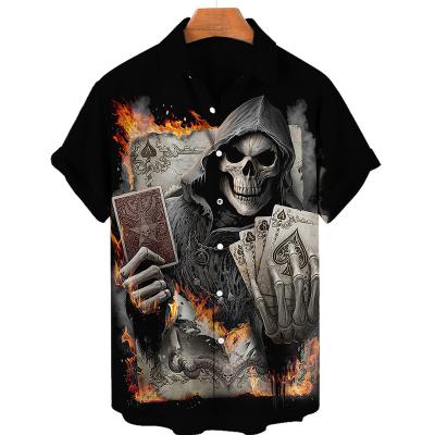 China Anti-pilling Men's Hawaiian Shirt Loose Top 5xl 3d Skull Print Breathable Shirt Men's Summer Short Sleeves for sale