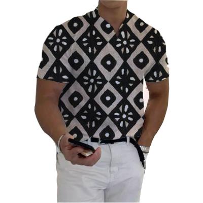 China 2022 Wholesale Anti-wrinkle men's clothing casual fashion 3D printing short sleeve V-neck Diamond Plaid Printing sweaters for sale