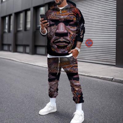 China 2022 ForeignTtrade Breathable Full Width Printing Hip Hop Men's Hooded Sweater Suit for sale