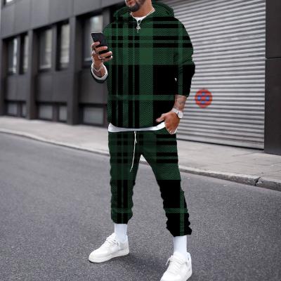 China 2022 Breathable New Plaid Square Element Print Men's Hooded Sweater Suit for sale