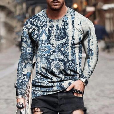 China Anti-wrinkle Autumn New Fashion Colorblock Print Cool Men's Long Sleeve O-Neck Top for sale