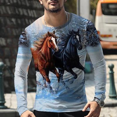 China 2022 New Anti-wrinkle Men's Street Horse Slim Fit Long Sleeve T-shirt Printing Long Sleeve for sale