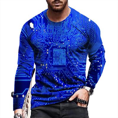 China New Colorful Printed Anti-wrinkle Casual Men's Long Sleeve T-Shirt With Round Neck for sale