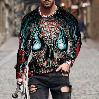 China 2022 Anti-wrinkle Fashion Mens Full Metallic Skull Printing Long Sleeve Top for sale