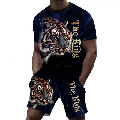 China QUICK DRY Summer 3D Digital Color Print Fierce Lion Printed Shorts Sportswear O-Collar Short Sleeve Suit. for sale