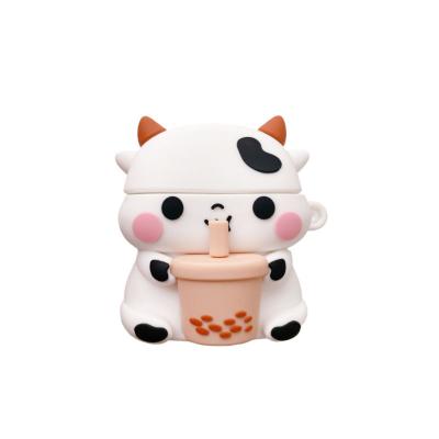 China Retro Cute 3d Cartoon Hat Milk Calf Case For Apple Airpods 1 2 3 Drink Bubble Milk Tea Cow Earphone Cover Wireless Box for sale