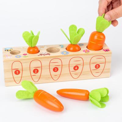 China Eco-friendly Material Montessori Set Wooden Baby Pulling Carrot Game Matching Cognitive Interactive Puzzle Toy Gifts for Kids Supplies for sale