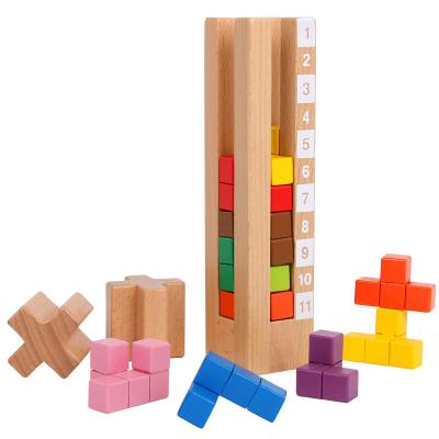 China Kid's Wooden Stacking Toys Eco-friendly Material Building Block Montessori Toys Logic Training Preschool Educational Wooden Game Brain Toy for sale