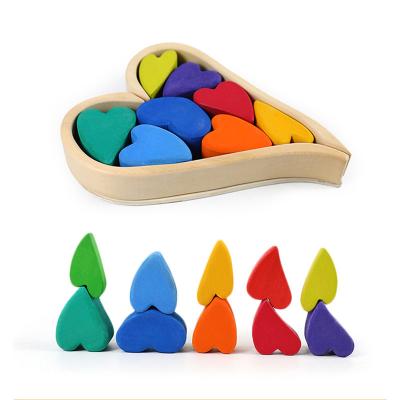 China 10pcs/set Colorful Heart Kids Toys Rainbow Wooden Heart Stacking Blocks Building Blocks Early Learning for sale