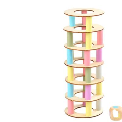 China Eco-Friendly Material Kids Pisa Wooden Tower Toys Colorful Stacking Building Blocks Carve Balance Game Desk Educational Gift For Kids for sale