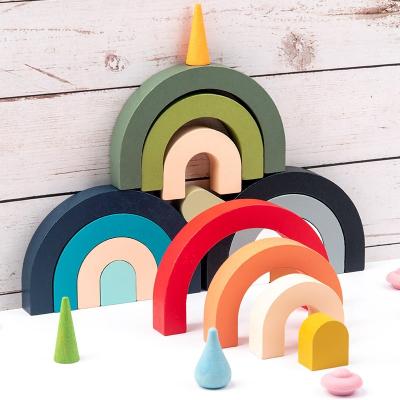 China 1Set Montessori Toys Education Building Blocks Safe Wooden Rainbow Arched Ins Style Stacked Baby Kids Kids Room Toys Gifts for sale