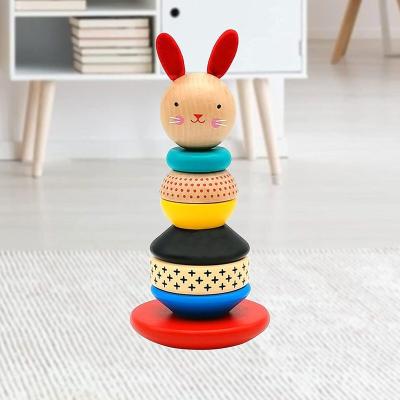 China Eco-Friendly Material Stacking Tower Wooden Toy From 3 Years Old Motor Skills Toy Child Color Ring Pyramid Stacking Tower Sorter Stacking Toy for sale