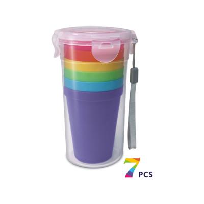 China Promotional BPA Free Sustainable Small Plastic Cup With Rainbow 7pcs/set Mug For Kids for sale